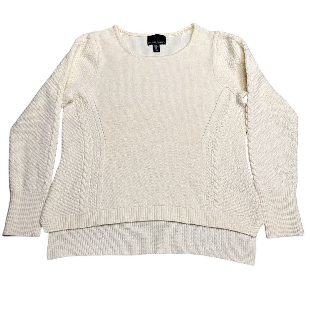Cynthia Rowley Cream Cable Knit Sweater Wool Blend Textured Pullover‎ XL